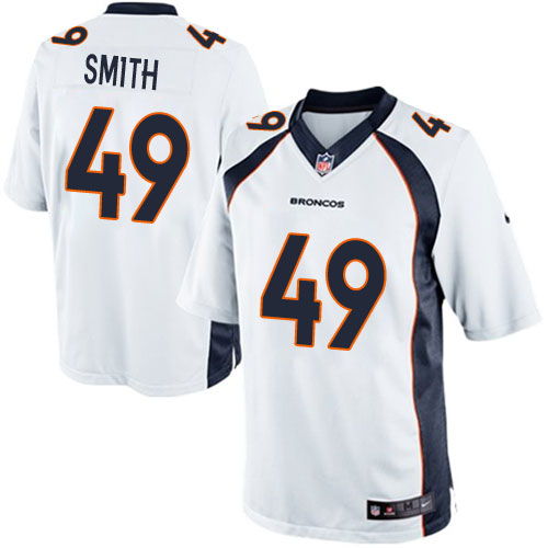 Men's Limited Dennis Smith Nike Jersey White Road - #49 NFL Denver Broncos